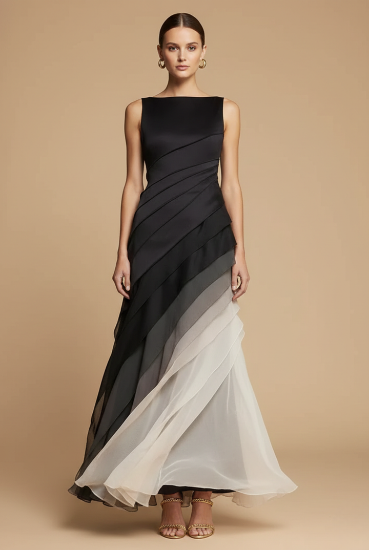Women's Black Formal Maxi Dress - Tiered Ombre Chiffon Skirt