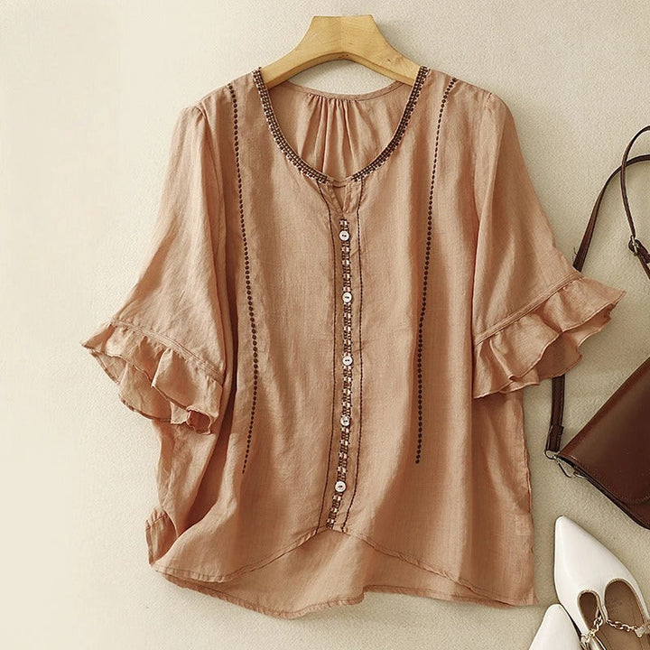 Gia™ | Ruffled Sleeve Blouse with Pattern Design