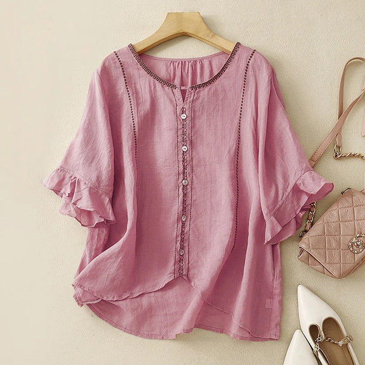 Gia™ | Ruffled Sleeve Blouse with Pattern Design