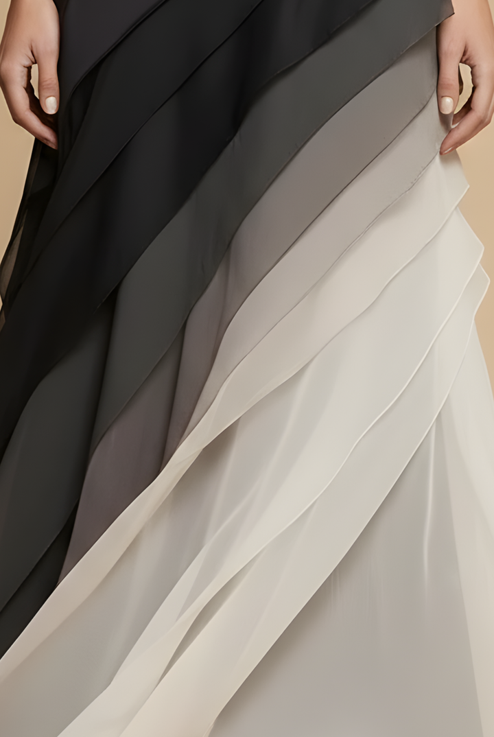 Women's Black Formal Maxi Dress - Tiered Ombre Chiffon Skirt