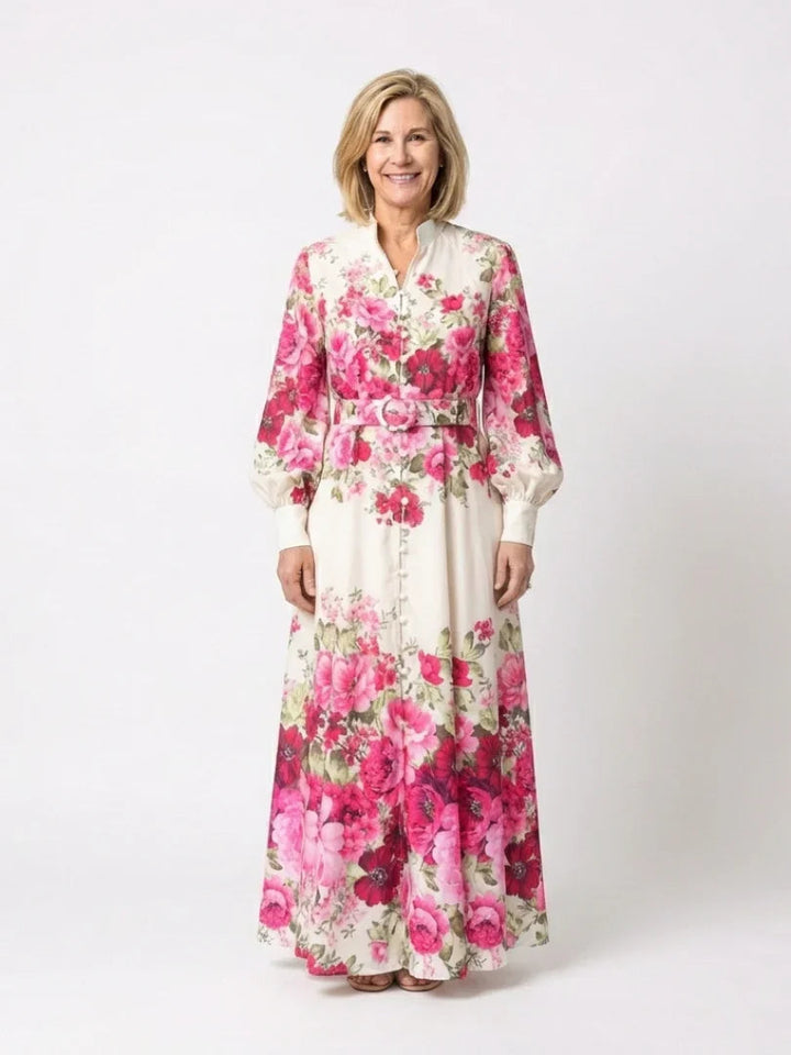 Kennedy | Long Sleeve Floral Belted Maxi Dress