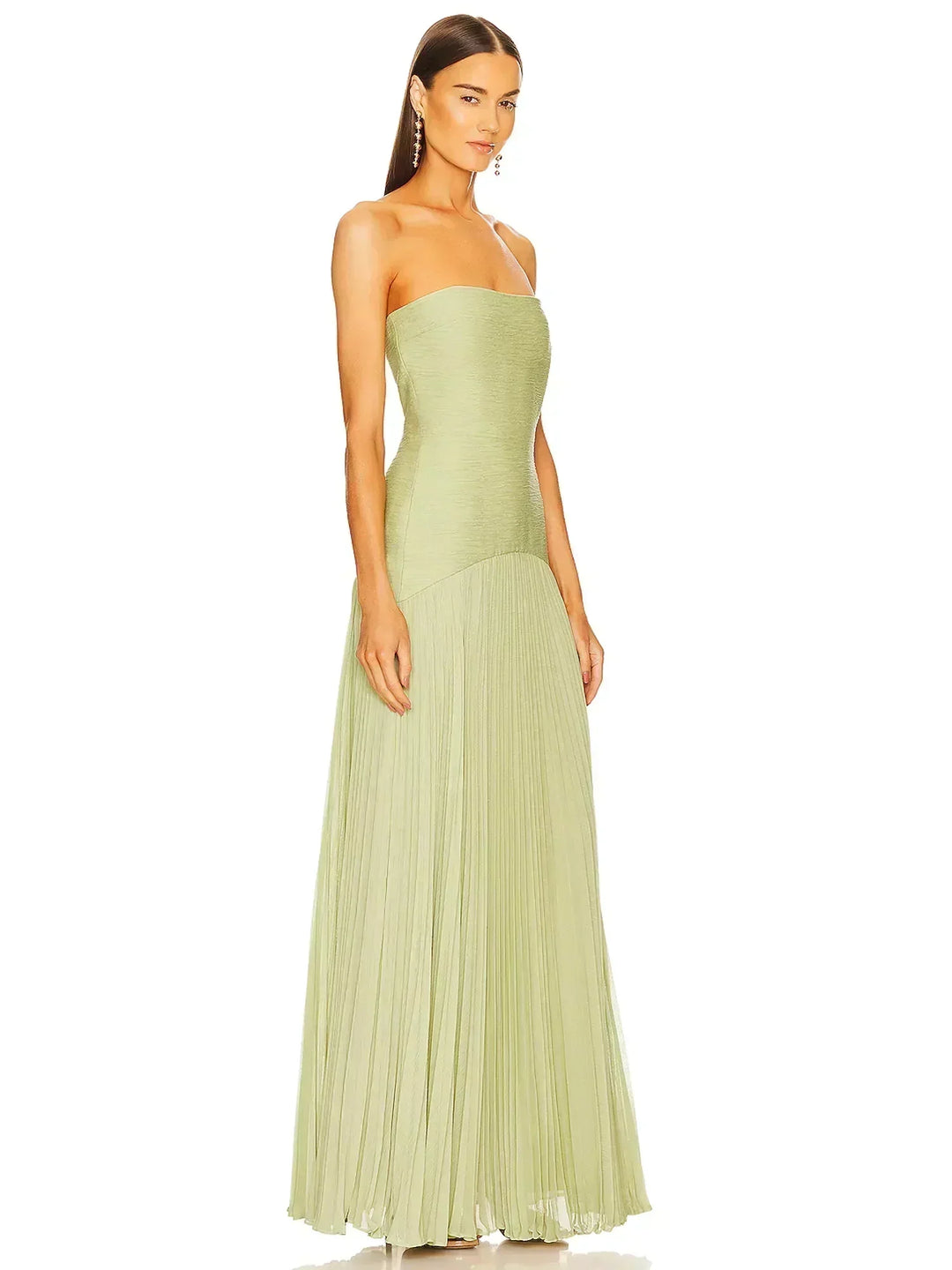 Women’s Strapless Pleated Maxi Dress with Fitted Bodice