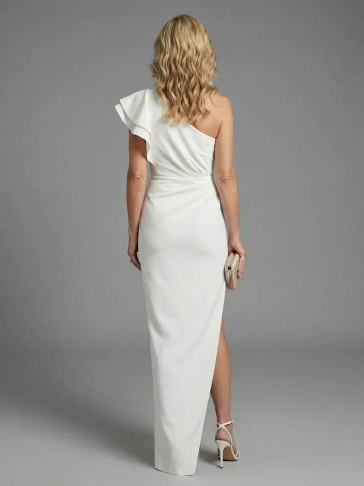 Quenelle | One Shoulder Ruffle Slit Maxi Dress