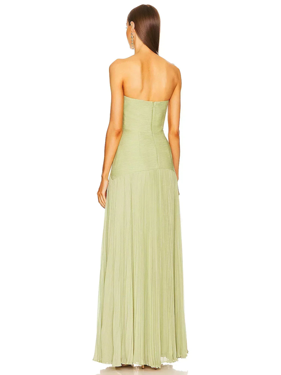 Women’s Strapless Pleated Maxi Dress with Fitted Bodice