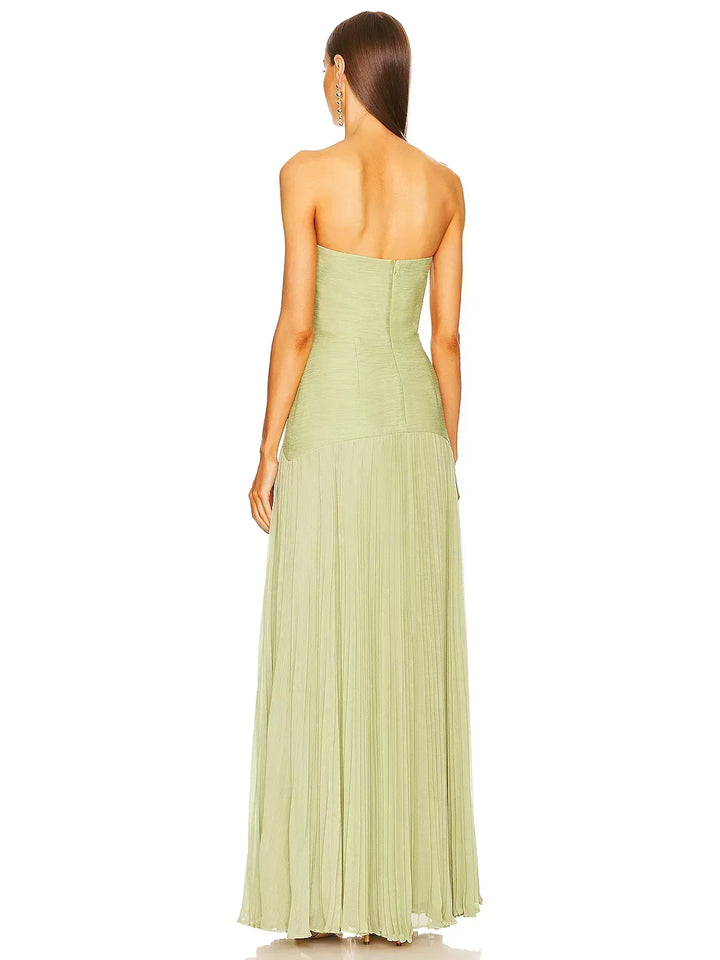Women’s Strapless Pleated Maxi Dress with Fitted Bodice