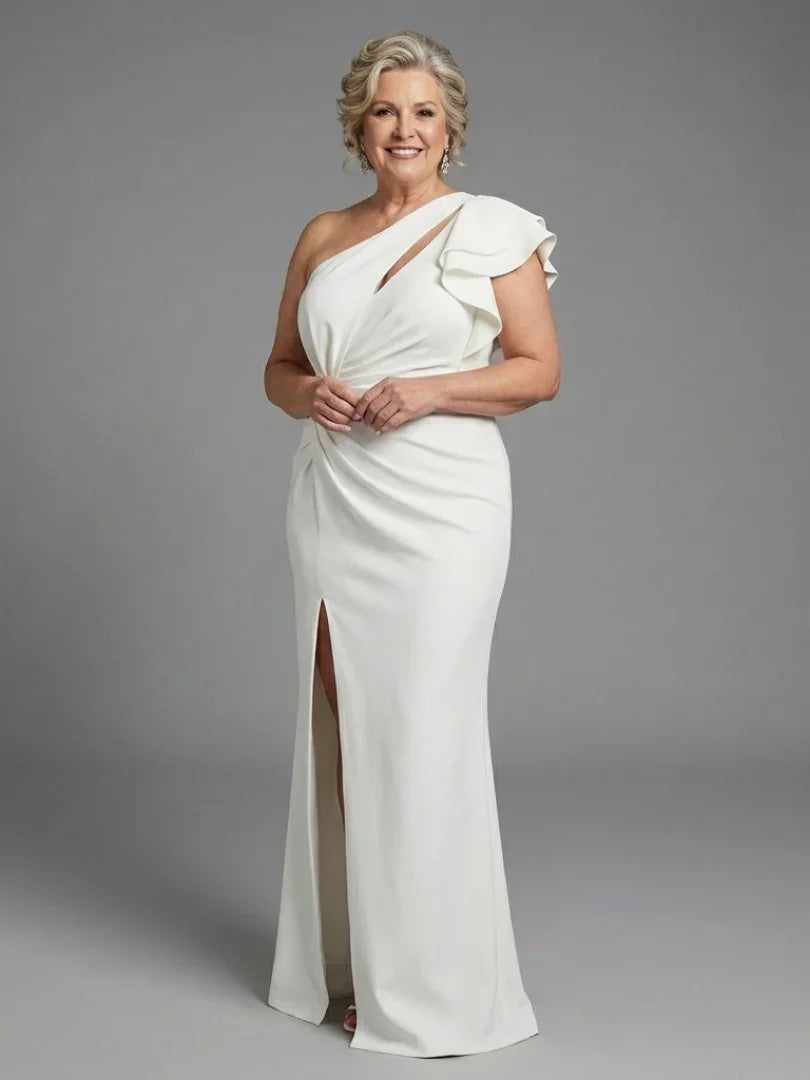 Quenelle | One Shoulder Ruffle Slit Maxi Dress