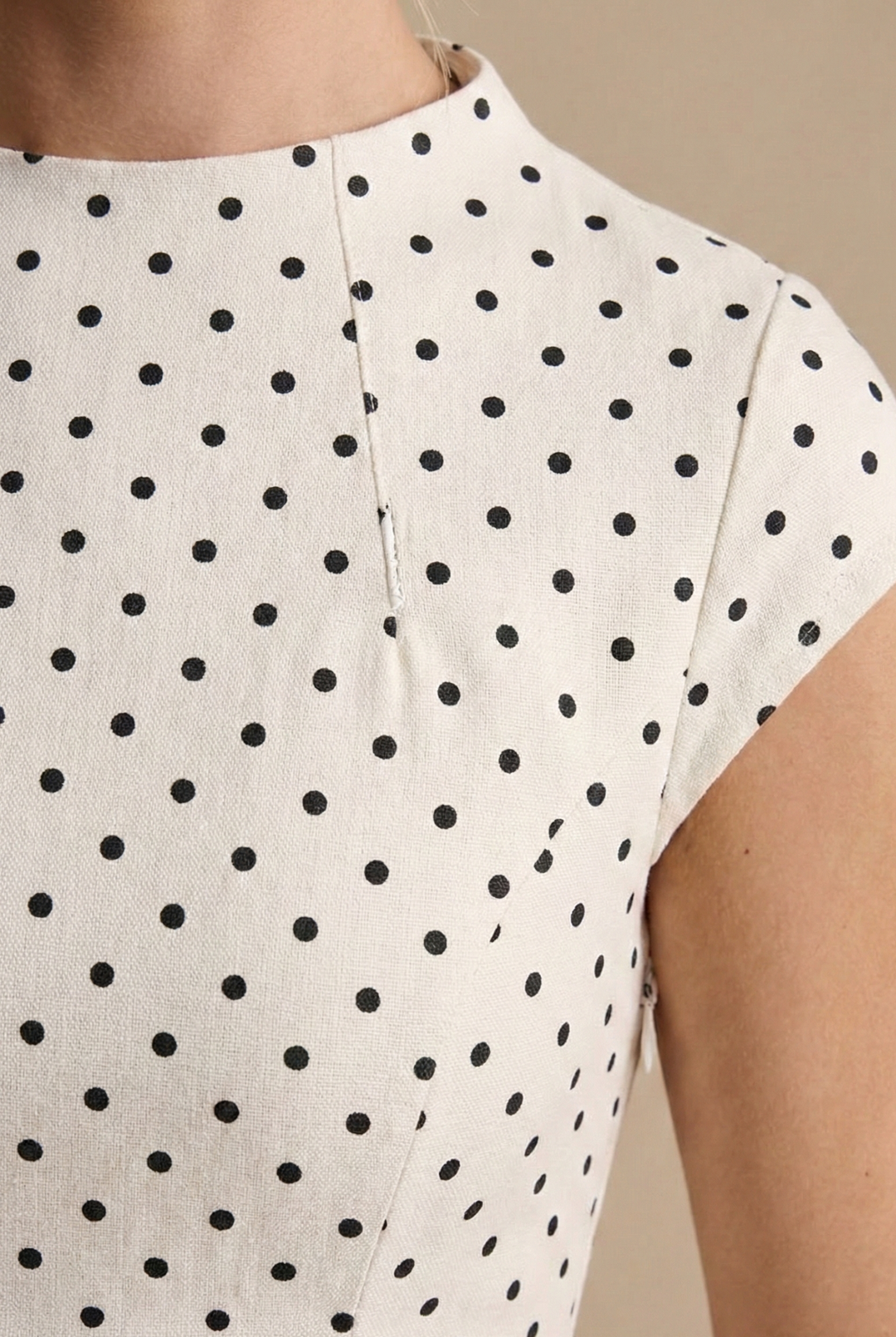 Women's Polka Dot Maxi Dress - High Neck Cap Sleeve - Full Skirt
