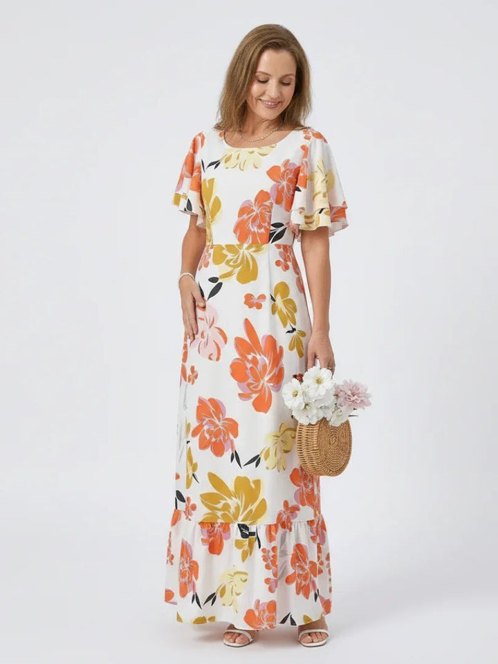 Elowen | Round Neck Short Sleeve Tiered Maxi Dress