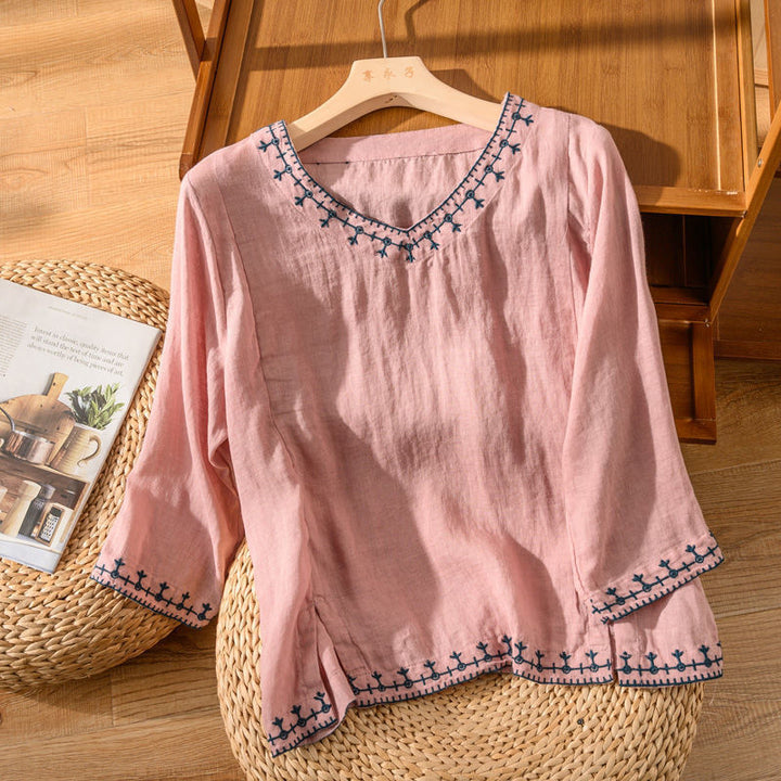 Mary™ | V-Neck Blouse with Pattern Design