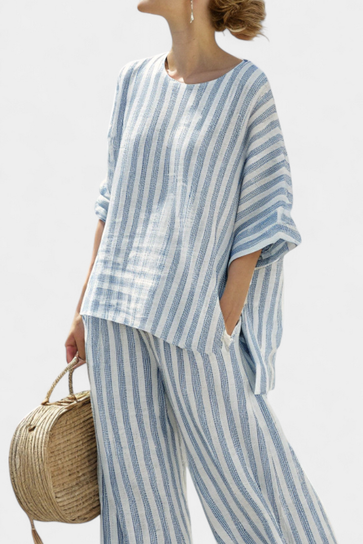 Women's Striped Top with Wide Leg Trousers Set