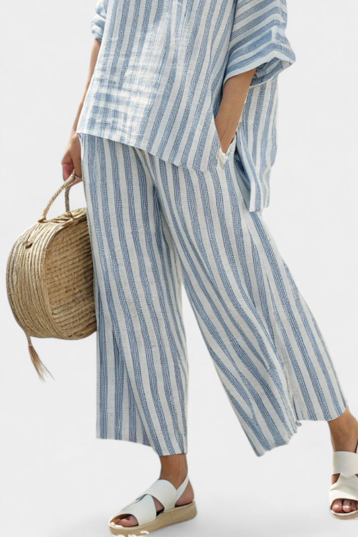 Women's Striped Top with Wide Leg Trousers Set