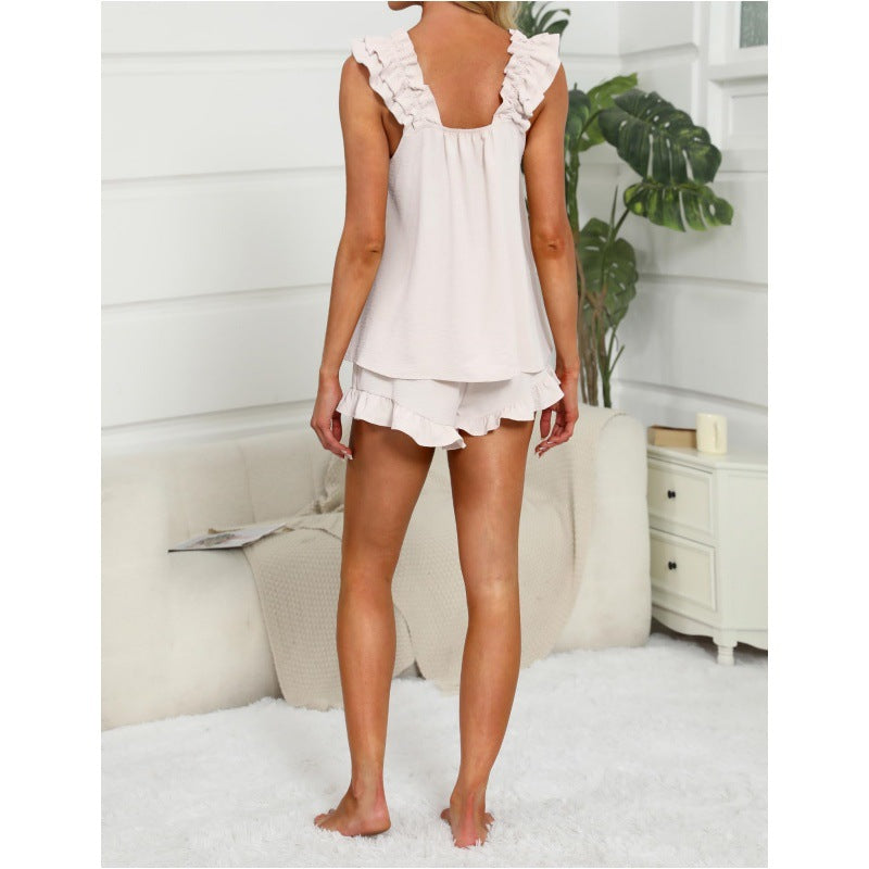 Women's Lounge Set with Ruffle Trim and Soft Fabric