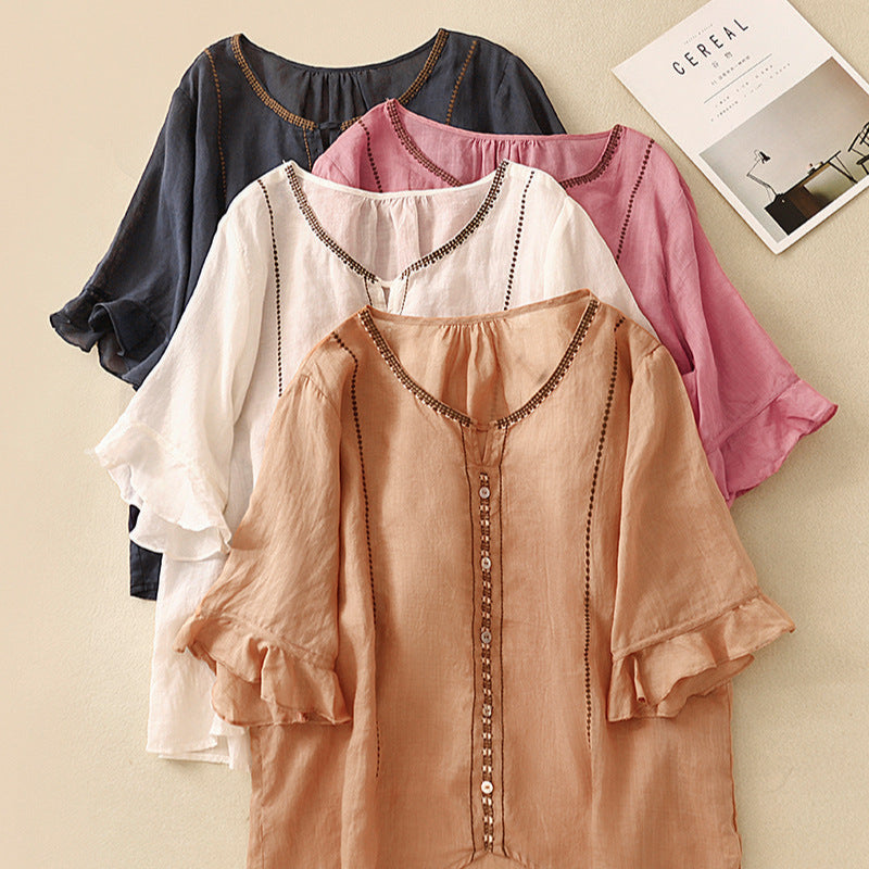 Gia™ | Ruffled Sleeve Blouse with Pattern Design