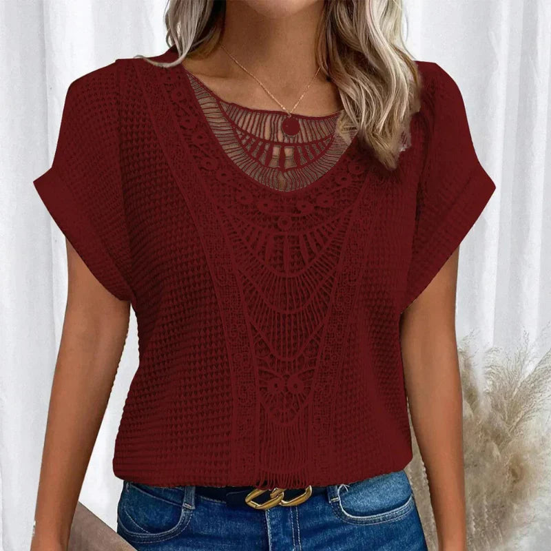 Rosa™ | Round Neck Top with Lace Trim