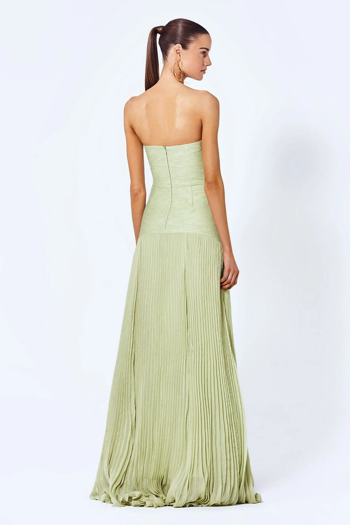 Women’s Strapless Pleated Maxi Dress with Fitted Bodice