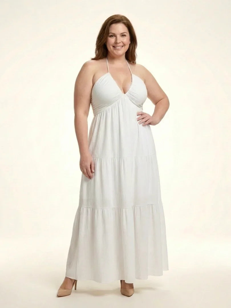 Solenne | Halter Neck Gathered Bodice Tiered Maxi Dress
