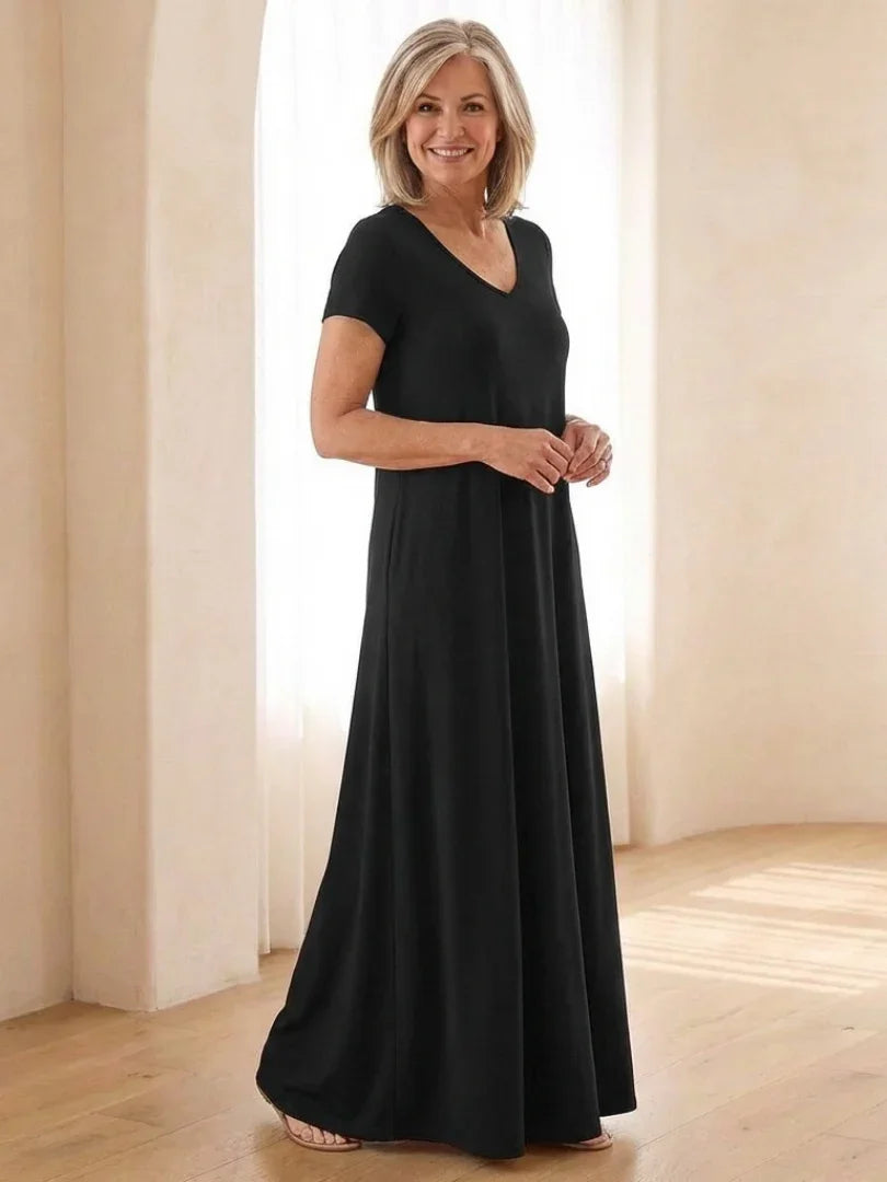 Samira | V Neck Short Sleeve Pocket Maxi Dress