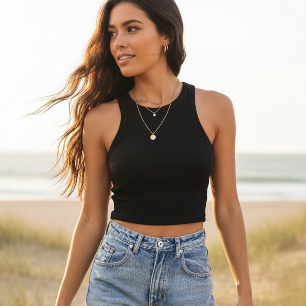 Ribbed High Neck Crop Top