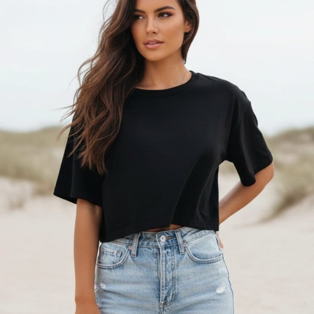 Boho Solid Color Crop T-Shirt