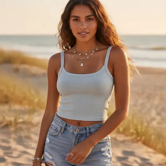 Ribbed Backless Crop Tank Top
