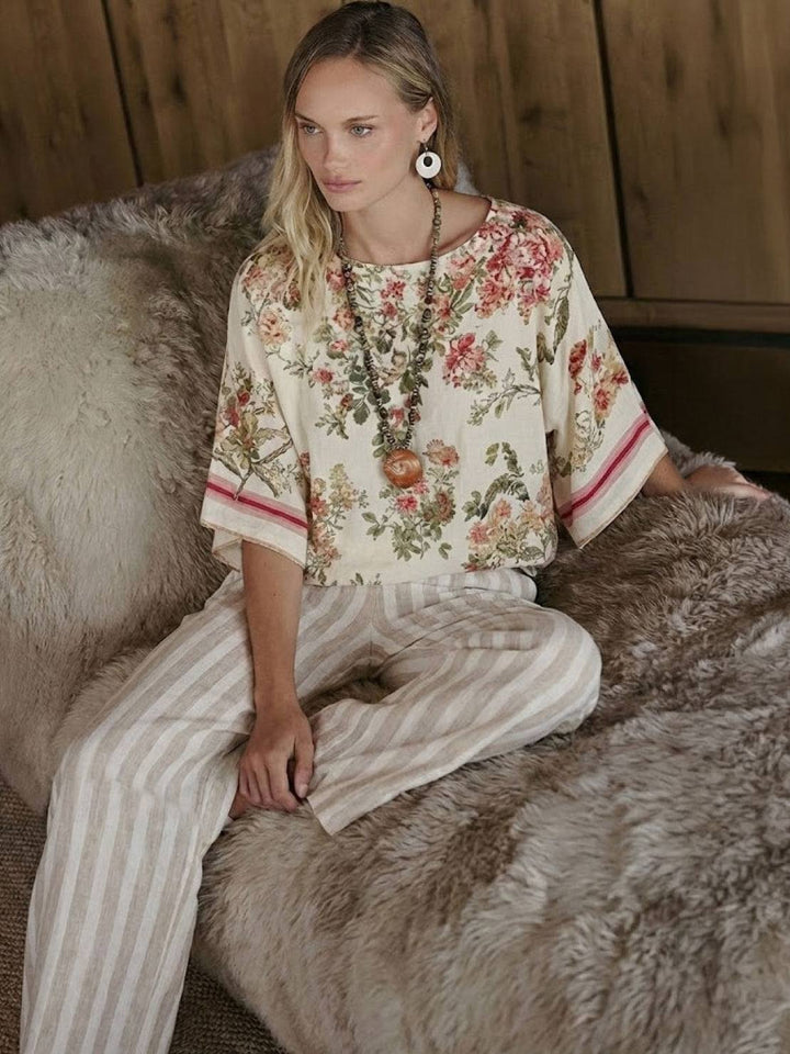 Women's Striped Two-Piece Set with Wide-Leg Trousers and Tee