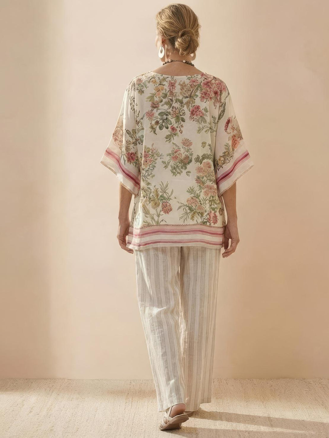 Women's Striped Two-Piece Set with Wide-Leg Trousers and Tee