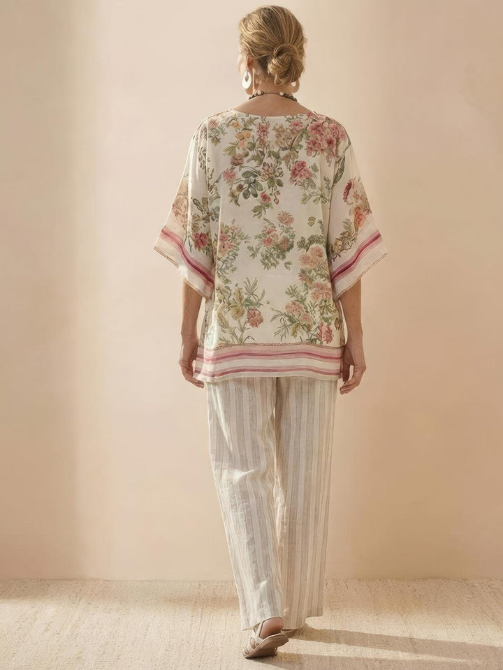 Women's Striped Two-Piece Set with Wide-Leg Trousers and Tee