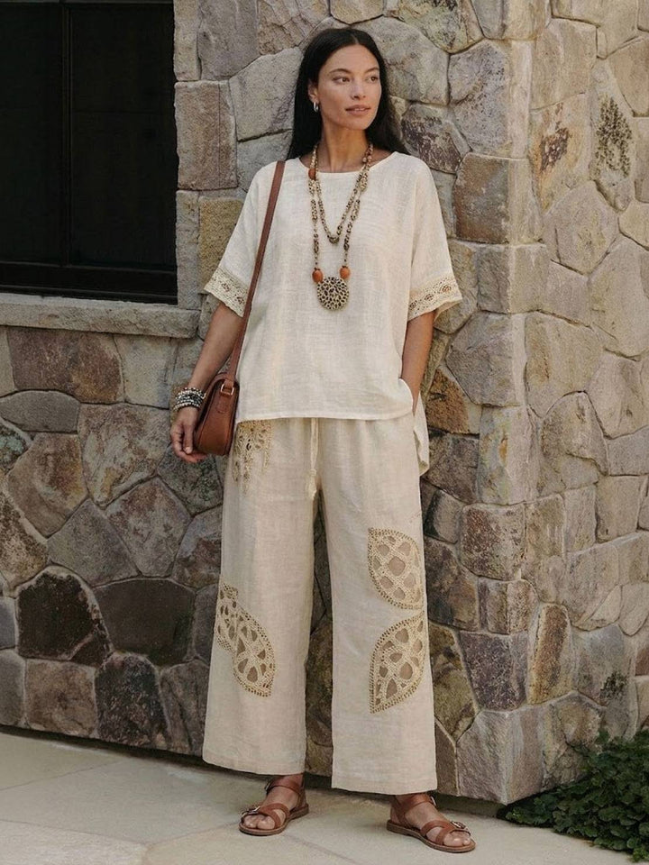 Women's Striped Two-Piece Set with Wide-Leg Trousers and Tee