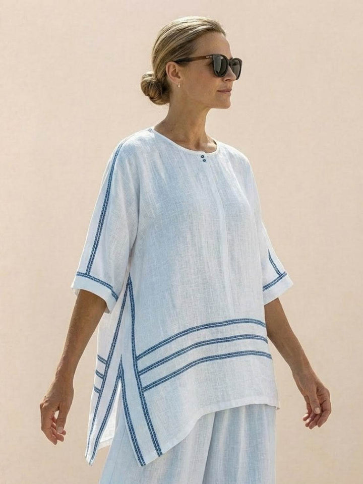 Women's Striped Two-Piece Set with Wide-Leg Trousers and Tee