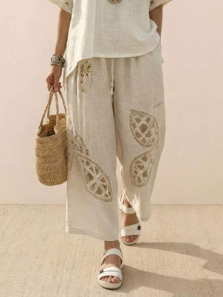 Women's Striped Two-Piece Set with Wide-Leg Trousers and Tee