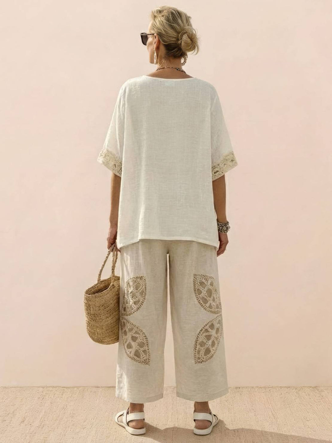 Women's Striped Two-Piece Set with Wide-Leg Trousers and Tee