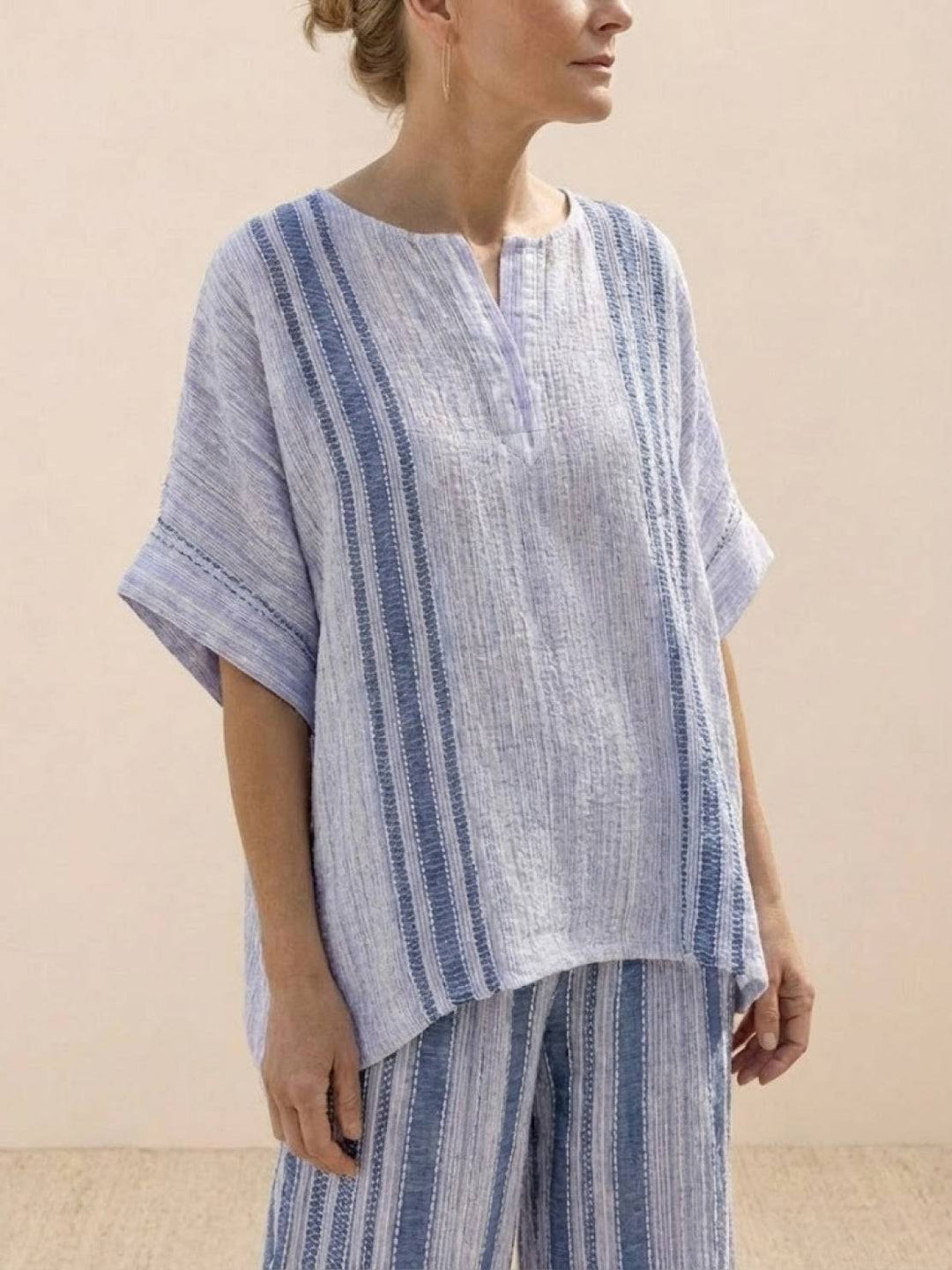 Women's Striped Two-Piece Set with Wide-Leg Trousers and Tee