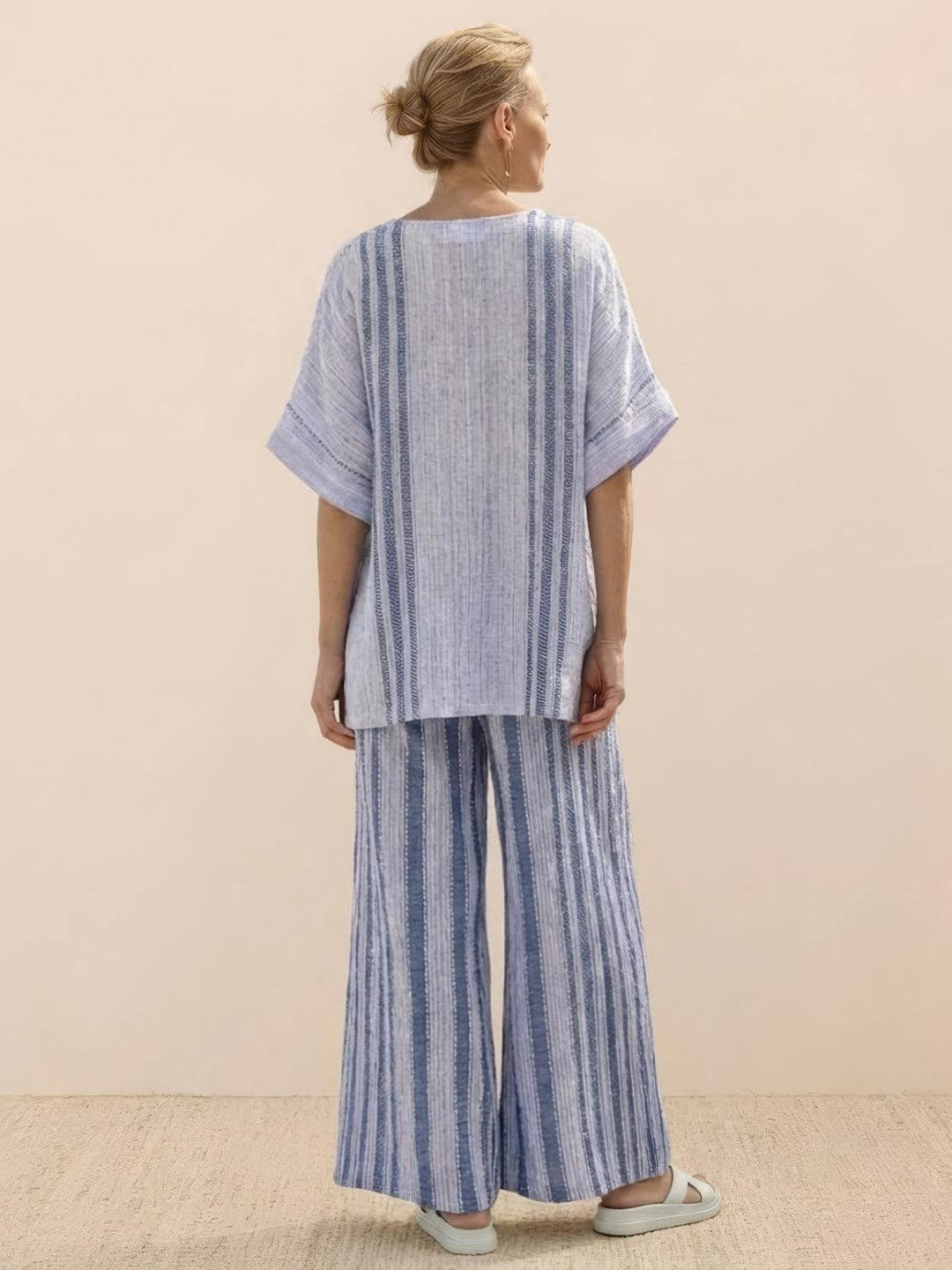 Women's Striped Two-Piece Set with Wide-Leg Trousers and Tee