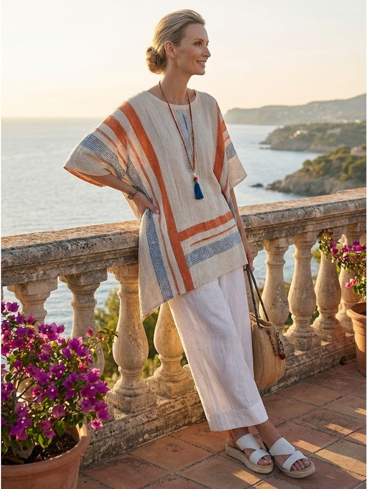 Women's Striped Two-Piece Set with Wide-Leg Trousers and Tee