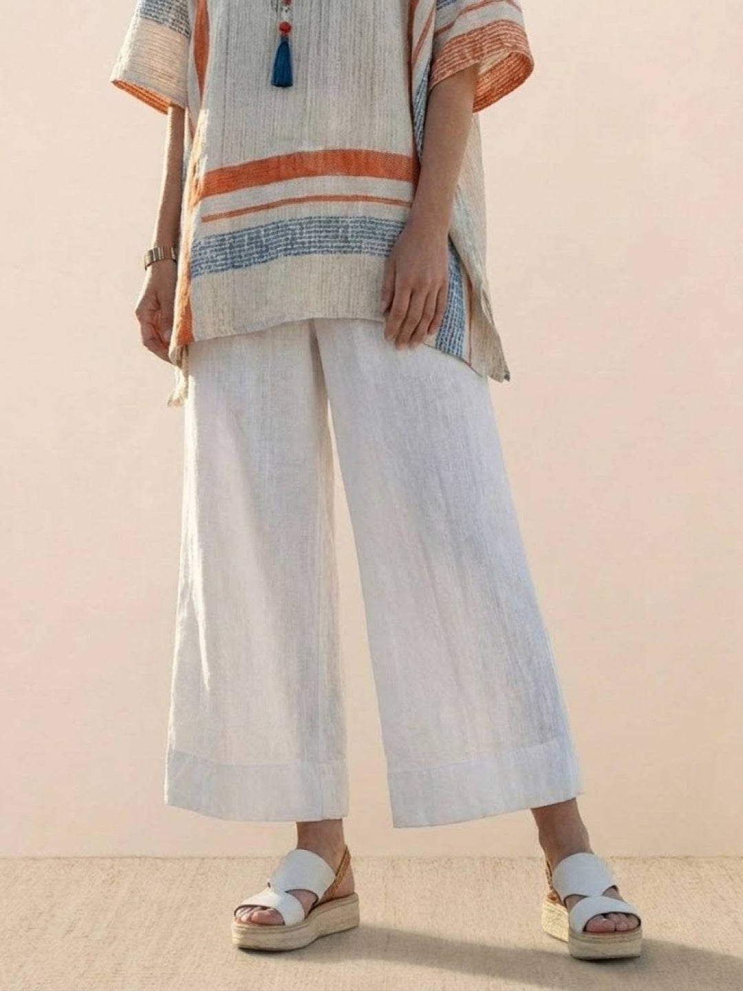 Women's Striped Two-Piece Set with Wide-Leg Trousers and Tee