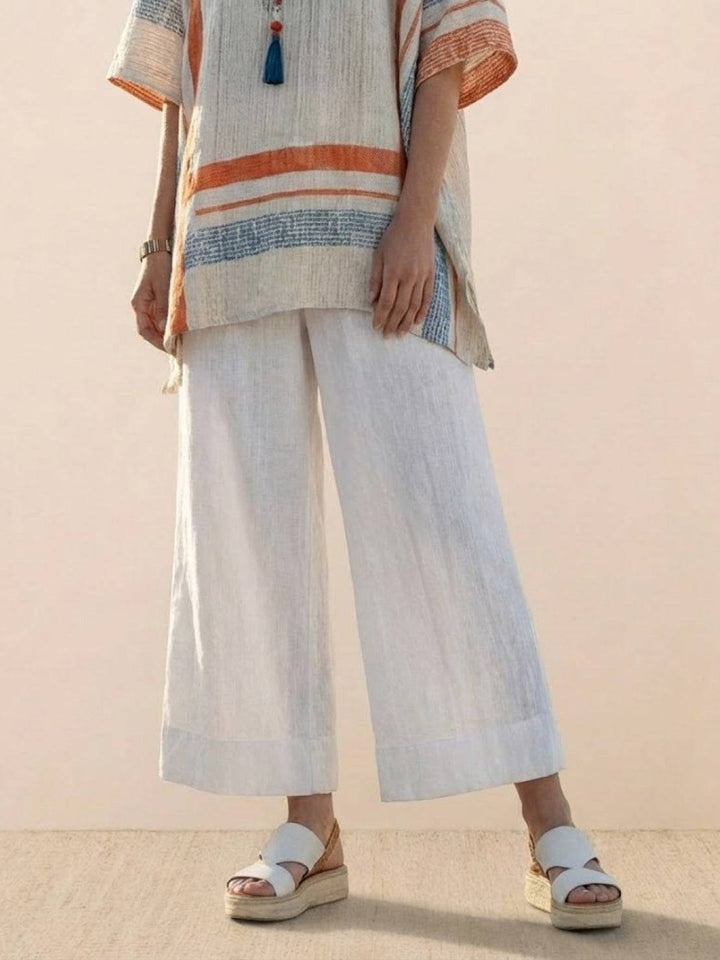Women's Striped Two-Piece Set with Wide-Leg Trousers and Tee