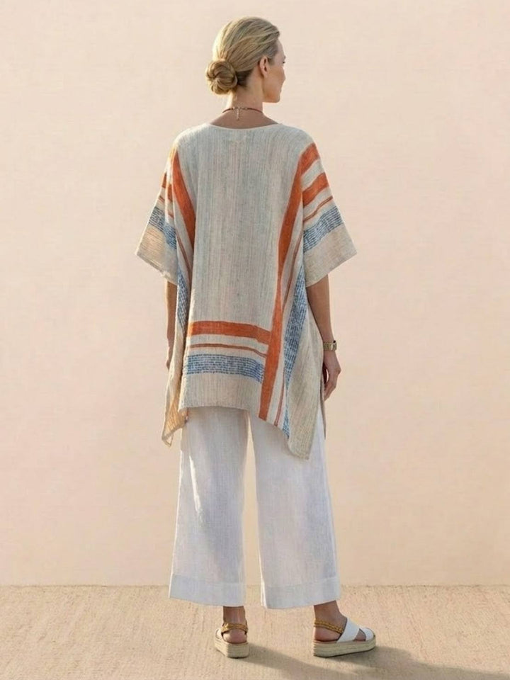 Women's Striped Two-Piece Set with Wide-Leg Trousers and Tee