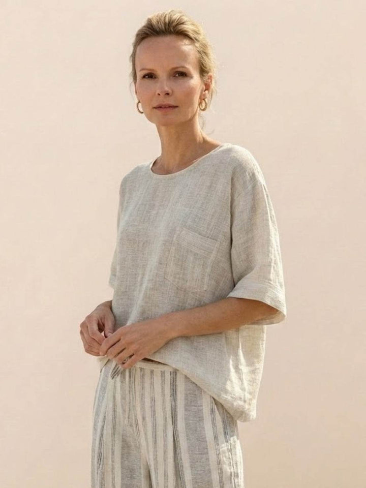 Women's Striped Two-Piece Set with Wide-Leg Trousers and Tee