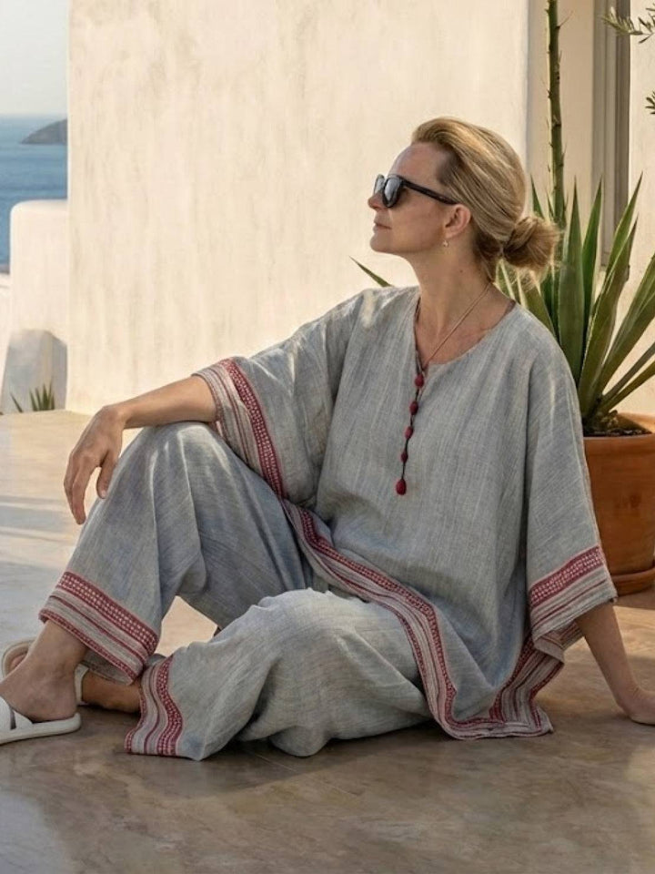 Women's Striped Two-Piece Set with Wide-Leg Trousers and Tee