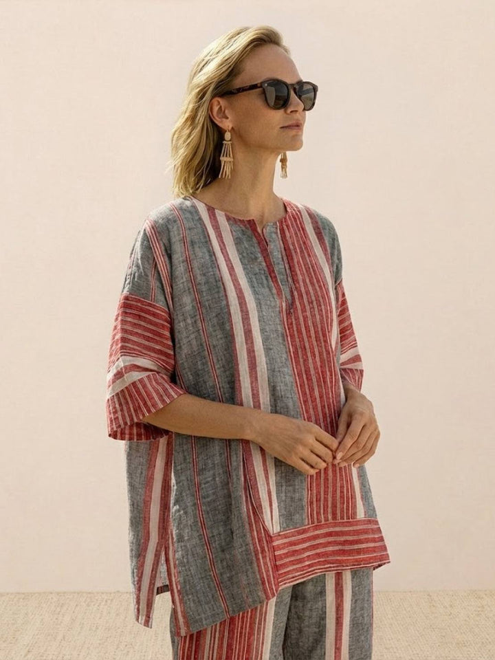 Women's Striped Two-Piece Set with Wide-Leg Trousers and Tee