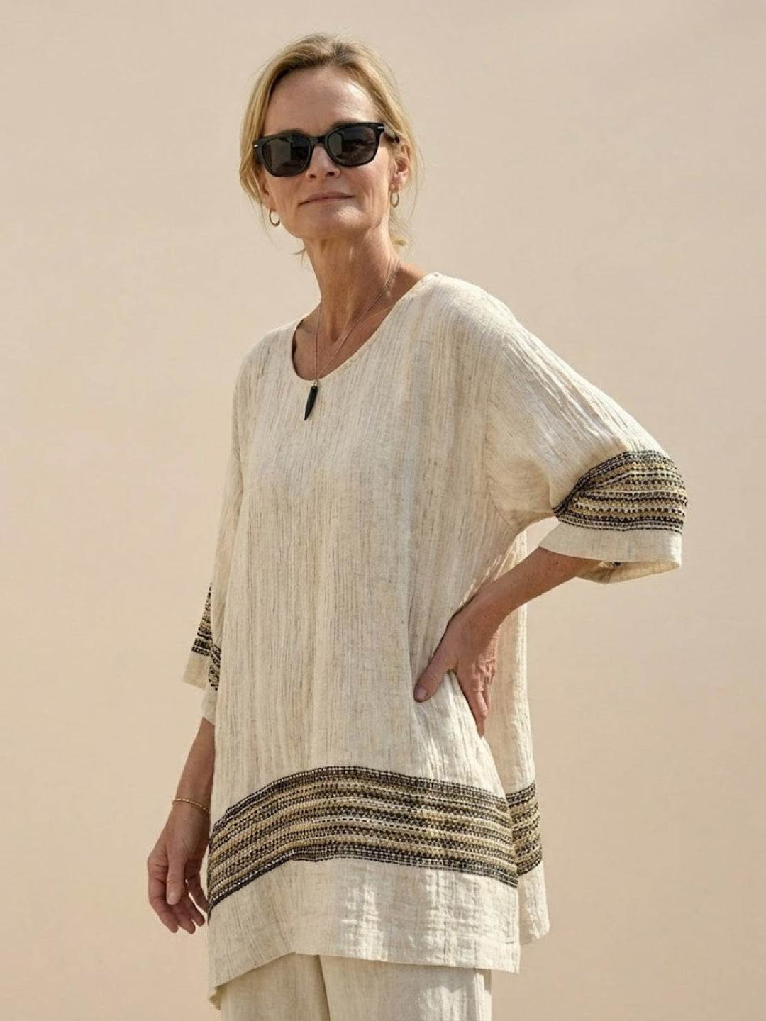Women's Striped Two-Piece Set with Wide-Leg Trousers and Tee