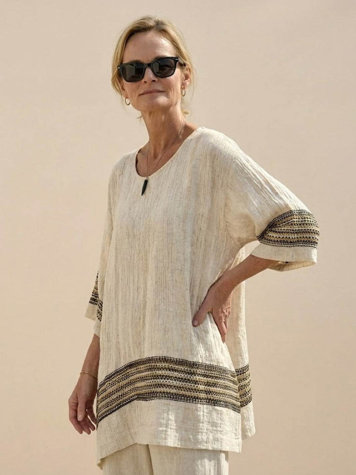 Women's Striped Two-Piece Set with Wide-Leg Trousers and Tee