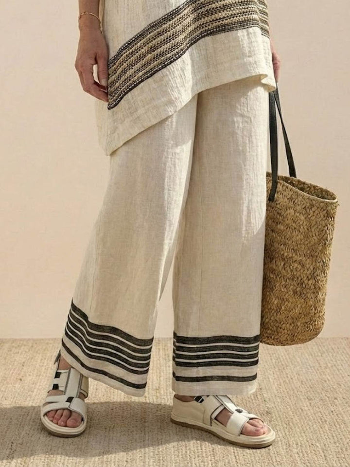 Women's Striped Two-Piece Set with Wide-Leg Trousers and Tee
