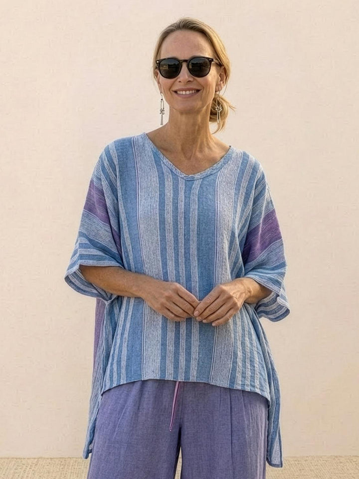 Women's Striped Two-Piece Set with Wide-Leg Trousers and Tee