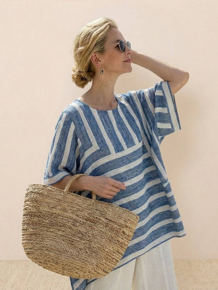 Women's Striped Two-Piece Set with Wide-Leg Trousers and Tee