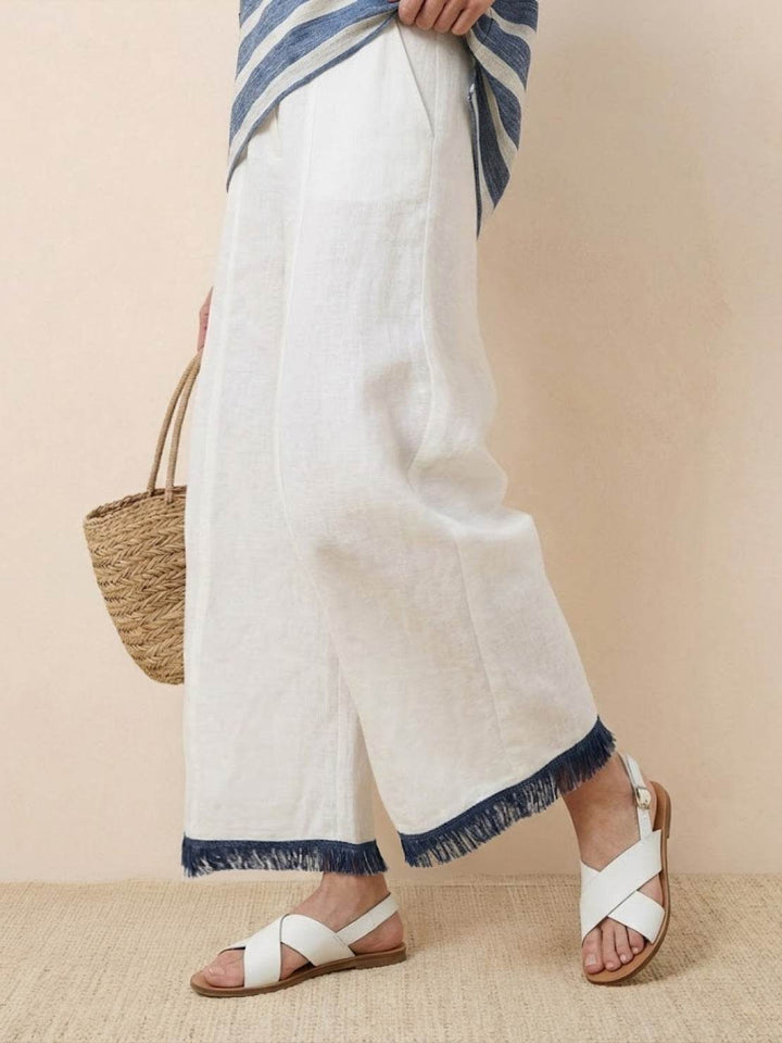 Women's Striped Two-Piece Set with Wide-Leg Trousers and Tee
