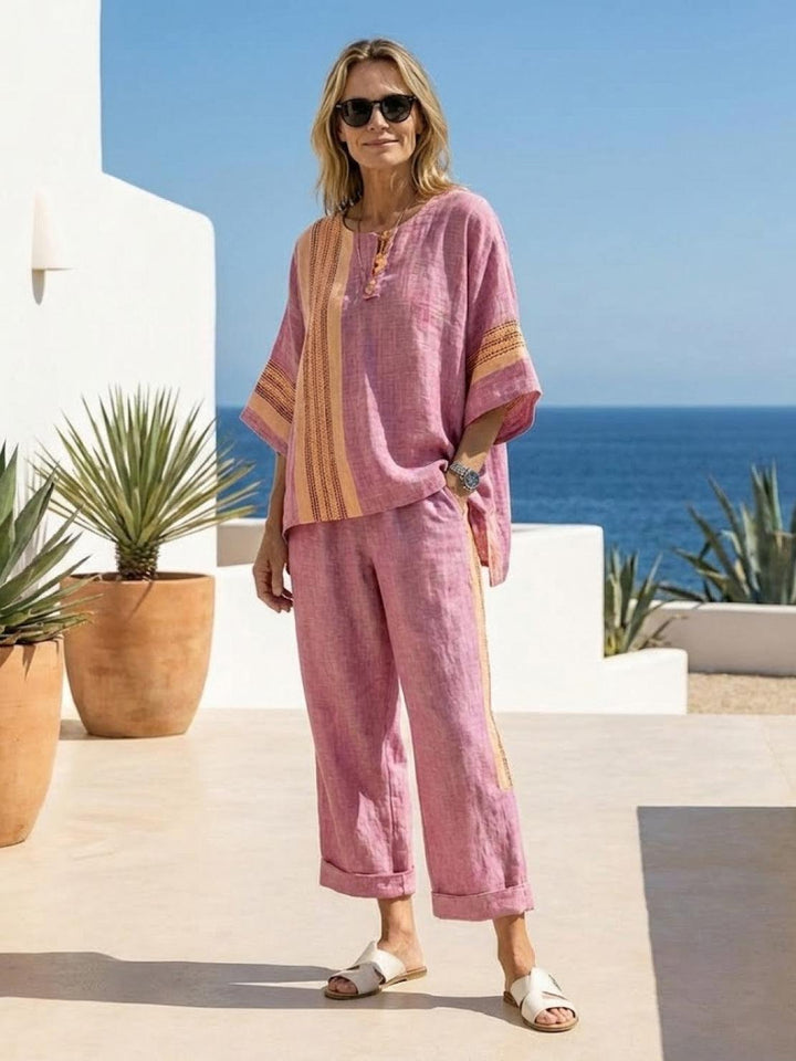 Women's Striped Two-Piece Set with Wide-Leg Trousers and Tee