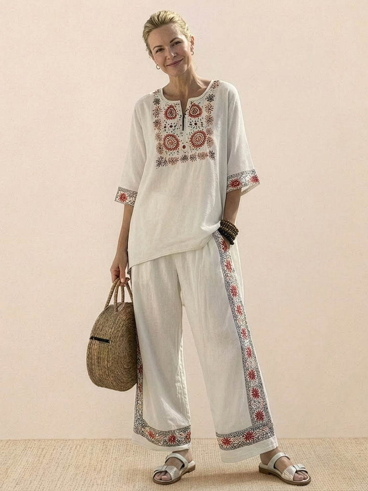 Women's Striped Two-Piece Set with Wide-Leg Trousers and Tee