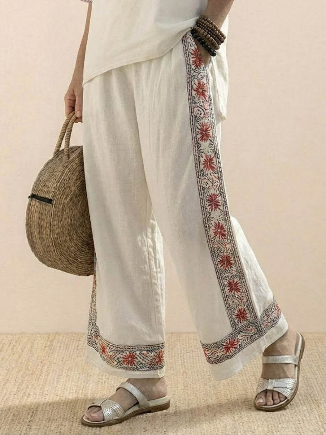 Women's Striped Two-Piece Set with Wide-Leg Trousers and Tee