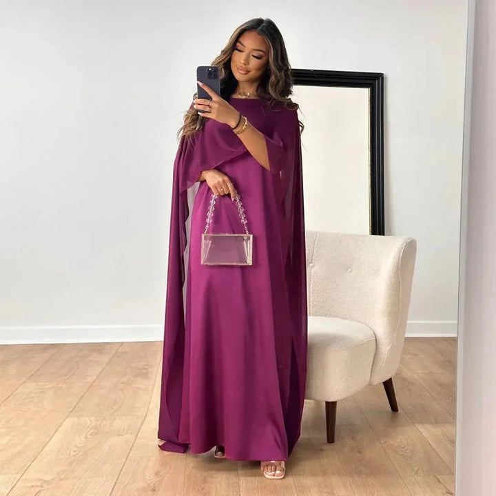 Women’s Maxi Dress with Round Neck and Cape Overlay Sleeves